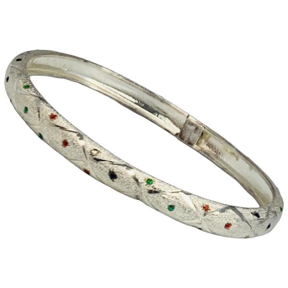 925 Sterling Silver Bangle Bracelet 7.5" Multicolored Cubic Zirconia - Picture 4 of 12